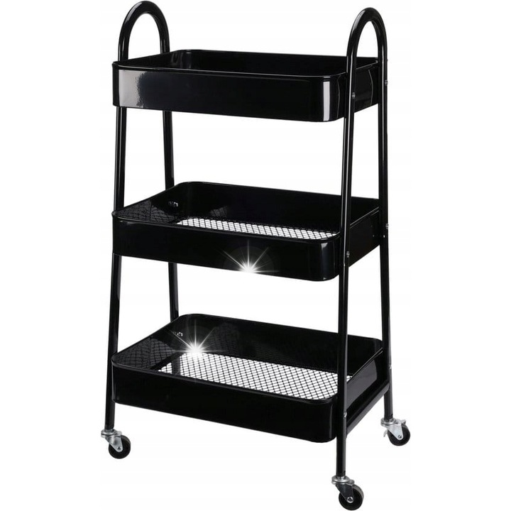 Gurulós konyhai tárolókocsi, Storage Solutions, fém, 3 szintes, fekete, 44x31,5x79,5cm