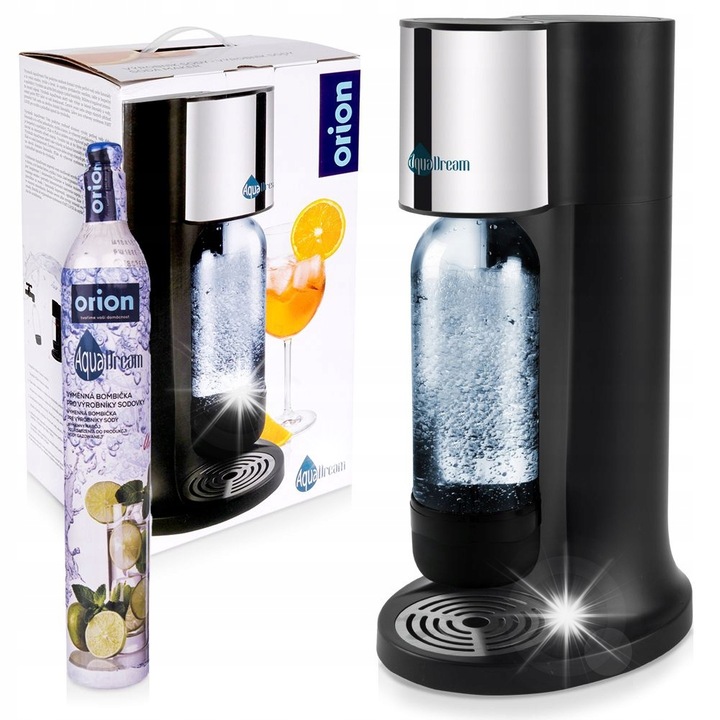 Saturator apa carbogazoasa Orion AquaDream, set cu cartus CO2, 20x13x41cm, negru