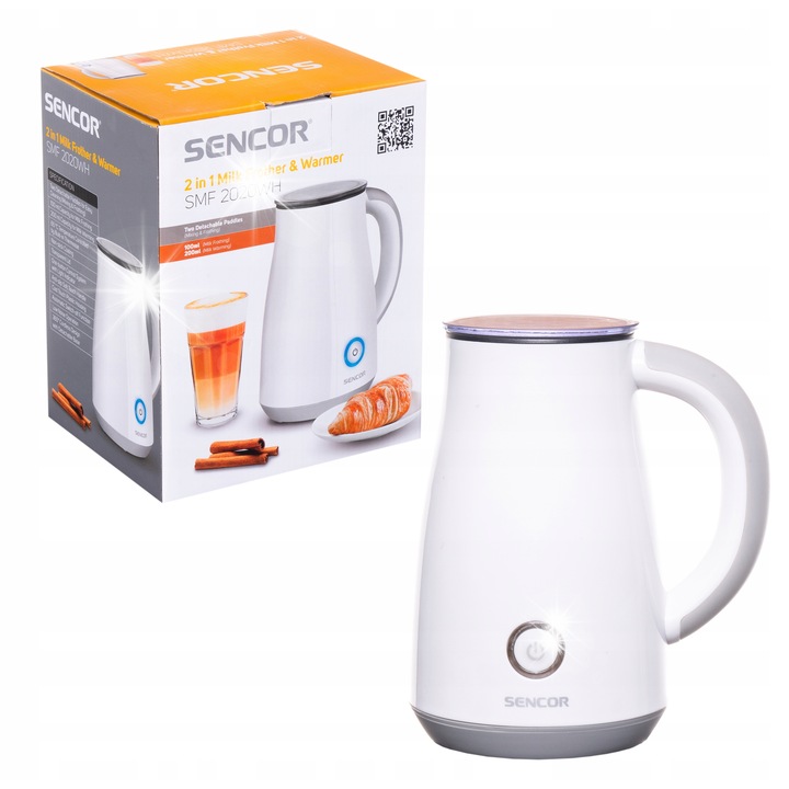 Spumant si incalzitor de lapte Sencor SMF 2020WH, 450W, alb, 205x17x13mm, 3 moduri de functionare, set cu 2 accesorii