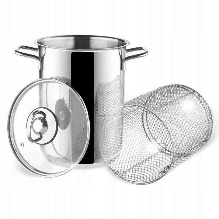 Oala pentru paste si legume Orion, 4,2l, inox, cu capac si sita, pentru gatit la aburi