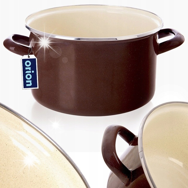 Емайлирана тенджера Orion, 20 см, 3 л, кафява, подходяща за всички видове котлони