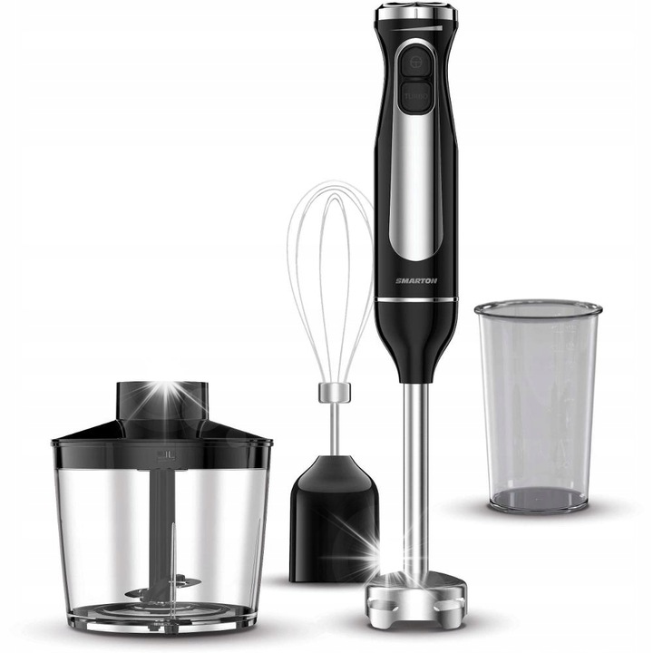 Blender manual Smarton 600W, set 3 in 1, 2 viteze, inox, 700ml