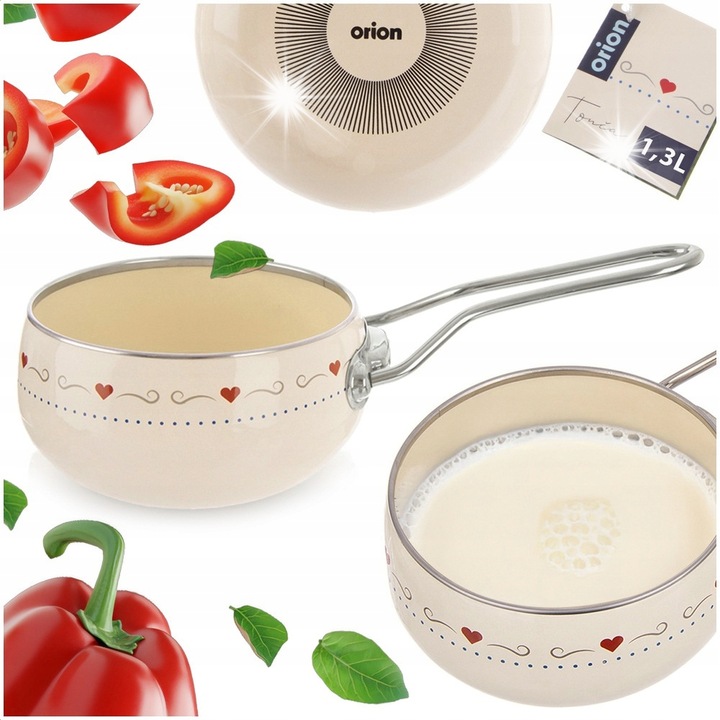 Rondel emaliat Orion, 15 cm, crem, 1,1L, cu maner lung