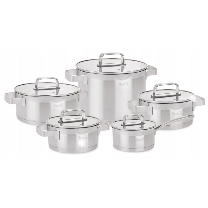 Set oale Berretti Mistral 10 piese, inox 18/10, 4 oale cu capac, 1 cratita, dimensiuni 16x24cm