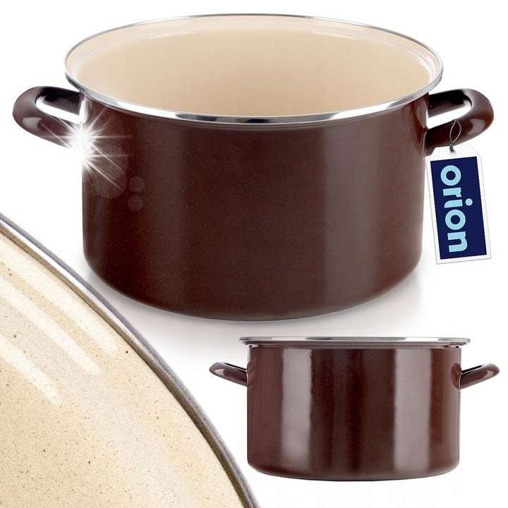 Oala emaliata Orion, 28 cm, 8L, culoare brown, potrivita pentru toate tipurile de plite, cu manere ergonomice