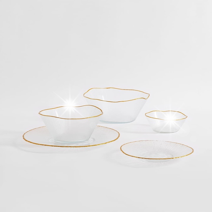 Misa decorativa din sticla cu margine aurie, Home Styling Collection, 30x6,2cm, transparenta