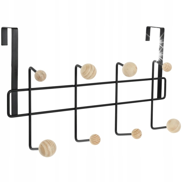 Suport metalic pentru usa, Bathroom Solutions, 8 carlige, negru, 37x8x23 cm