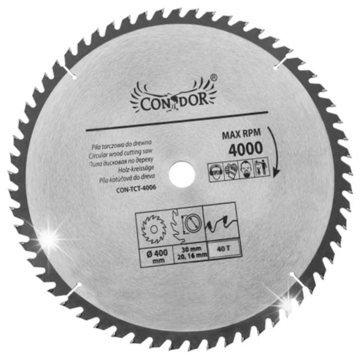 Pila circulara pentru lemn DRL 400x30mm, 40 dinti, pentru taiere lemn moale si tare