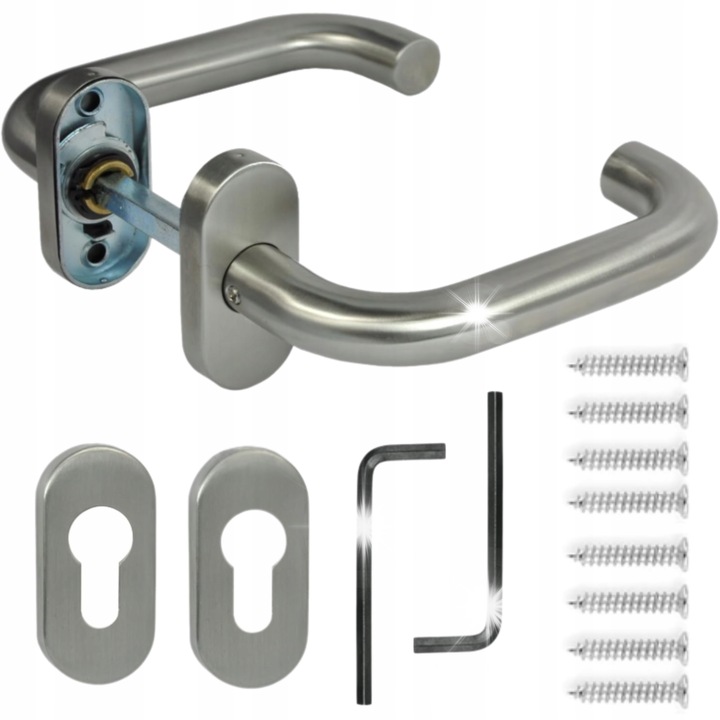 Maner usa HuW set 2 bucati inox 304, oval, argintiu, pentru usi interioare si exterioare