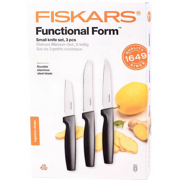 Fiskars Functional Form 3 db-os kis késkészlet, rozsdamentes acél, 11x12x12cm