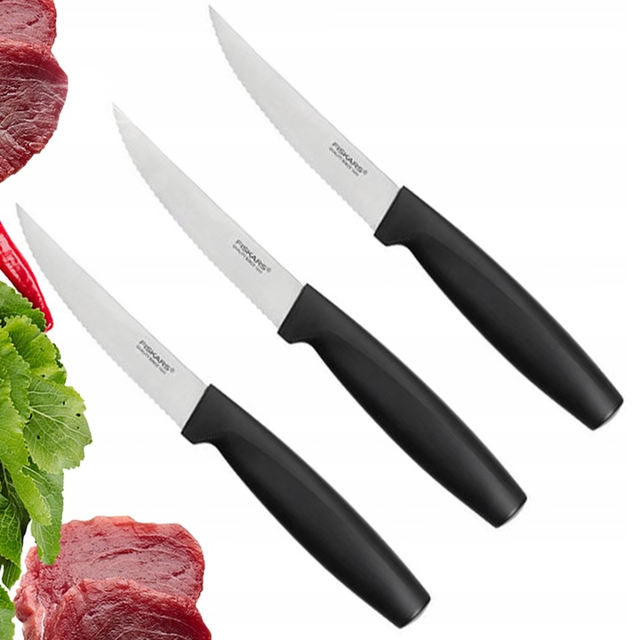 Set 3 cutite pentru friptura Fiskars, inox, ergonomic, 11cm, Softgrip