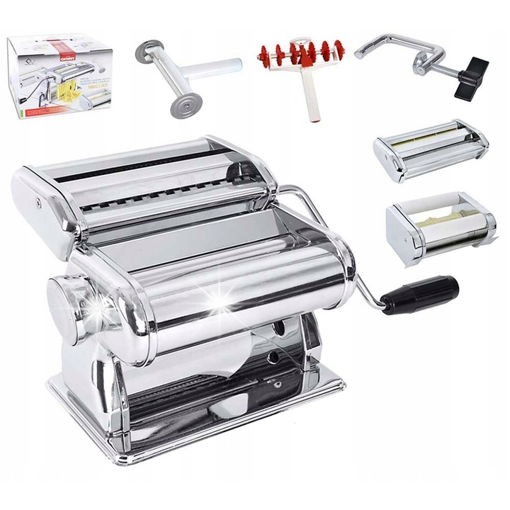Masina de facut paste Orion, set cu 3 accesorii, 2 rotite, 9 niveluri de grosime, metal