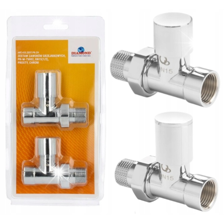 Set de valve pentru calorifere, simplu, crom, 1/2, temperatura maxima 120C