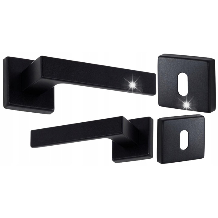 Klama usa set, design modern, negru mat, pentru usi de 30-50mm, 2 manere