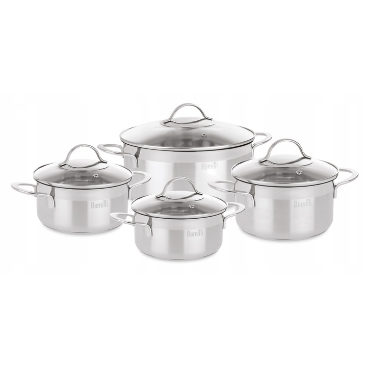 Set oale Berretti Breva, 8 piese, inox 18/10, 16x18x20x24cm, argintiu