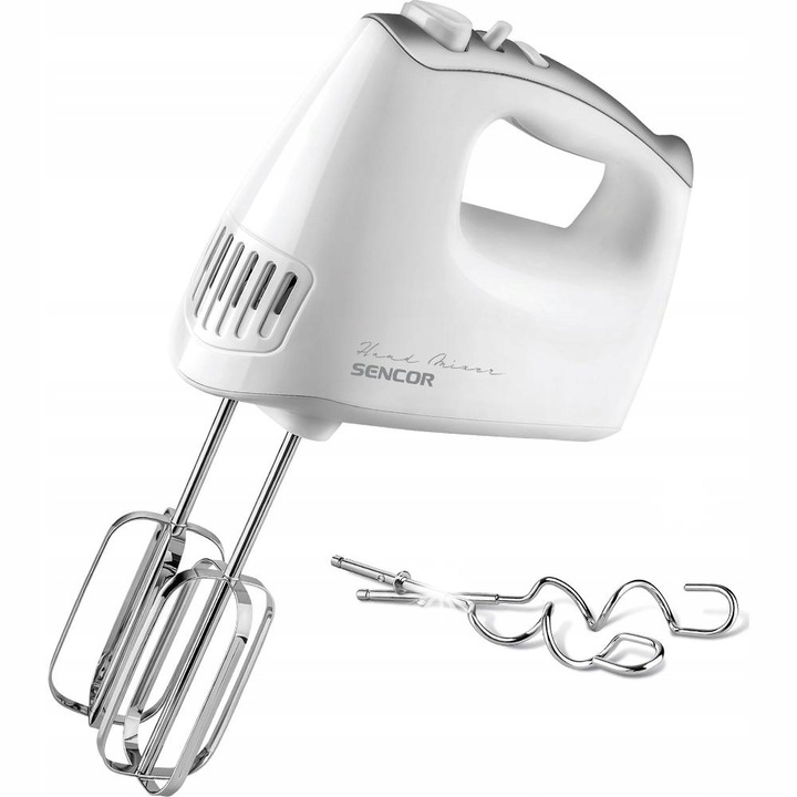 Mikser manual Sencor SHM 5215WH, 500W, 5 viteze, alb, set cu accesorii