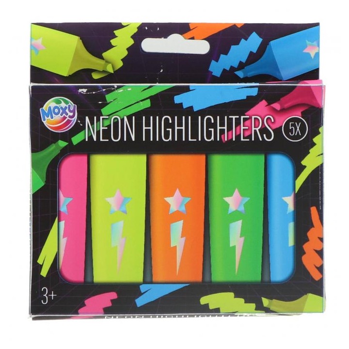 5 neonszínű kiemelő toll 12 x 17, 5 cm