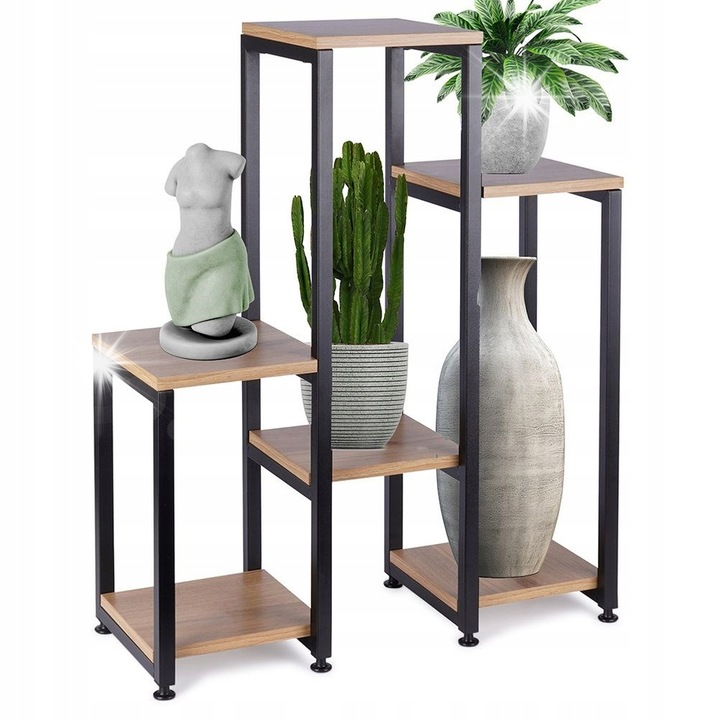 Kwietnik metalic Vilde, multilevel, 6 rafturi, negru, 62x24x80cm