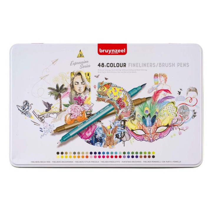 Bruynzeel Creatives fineliner ecset toll készlet, 48 szín