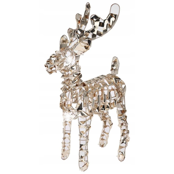 Renifer decorativ zloty cu 50 micro LED, 28x11x48 cm, pentru interior