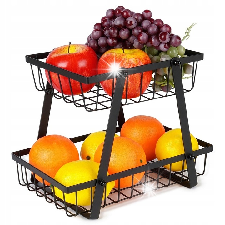 Cos de servire, Orion, cos cu doua niveluri, pentru fructe si legume, negru