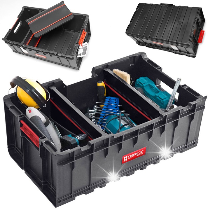 Qbrick System One Box Plus szerszámosláda, 2 rekeszes, fekete, 585x385x230mm