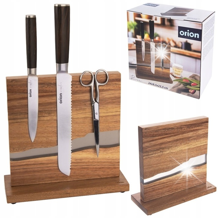 Suport tacamuri magnetic, Orion, din lemn de acacia, 24x9,5x23,5cm, design modern, doua fete