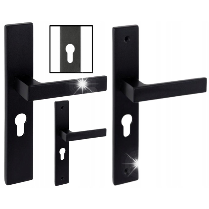 Manere usa set, neagra mat, zinc-aluminiu, 90mm, pentru usi de 30-50mm