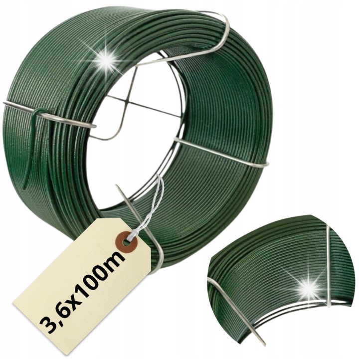 Sarma pentru garduri HuW 3,6mm x 100m, verde, PVC