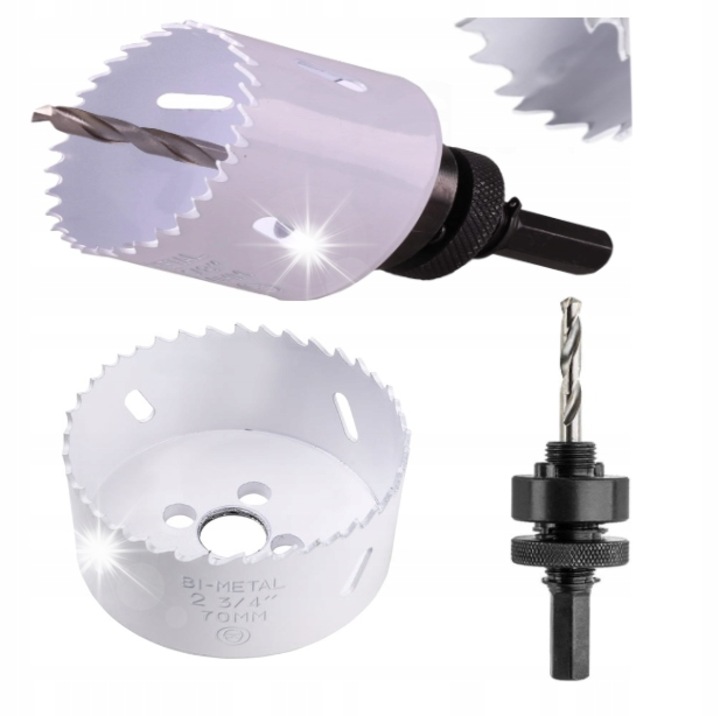 Set carota Bimetalica DRL 70mm, pentru Metal si Lemn, cu adpator HEX 3/8, 120mm