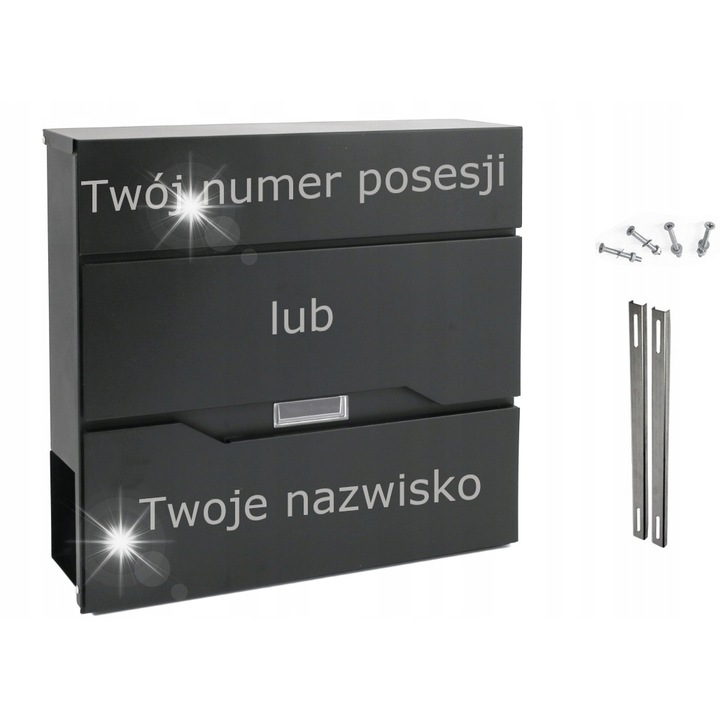 Cutie postala moderna HuW, cu incuietoare, fereastra transparenta, neagra, 10x37x36,7cm, set cu 2 chei si elemente de montaj
