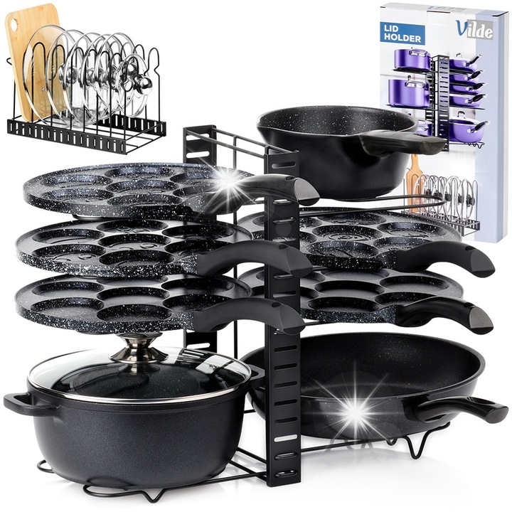 Organizator metalic pentru bucatarie 2in1, Vilde, negru, 47x21x38cm