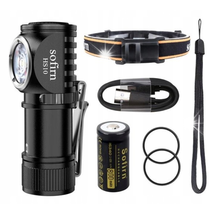Челна лампа Sofirn HS10, 1100 лумена, IPX8, 16340 акумулаторна батерия, USB-C, размери 67x22.5мм, черен цвят