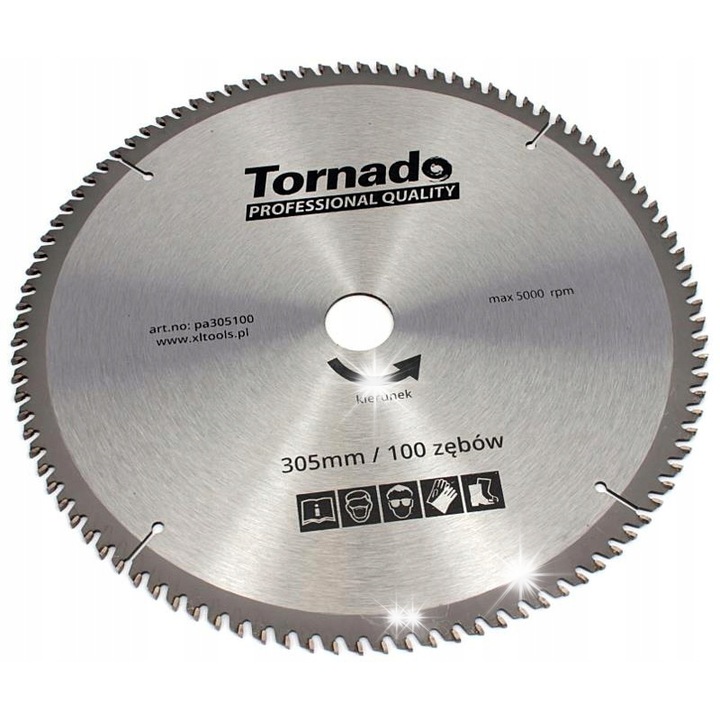 Pila circulara pentru taiere aluminiu, Tornado, 305mm, 100 dinti, 30mm, 5000 rpm