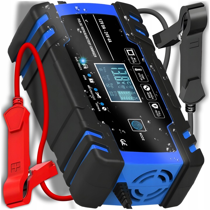 Redresor auto ELECTO 12V 24V, functie de reparare, incarcare rapida, display LCD, dimensiuni 17x10x5,5cm