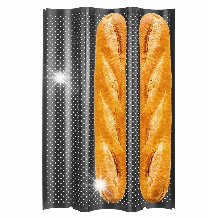 Tava de copt Orion pentru 3 baghete, neagra, 38x24,5x2,5cm