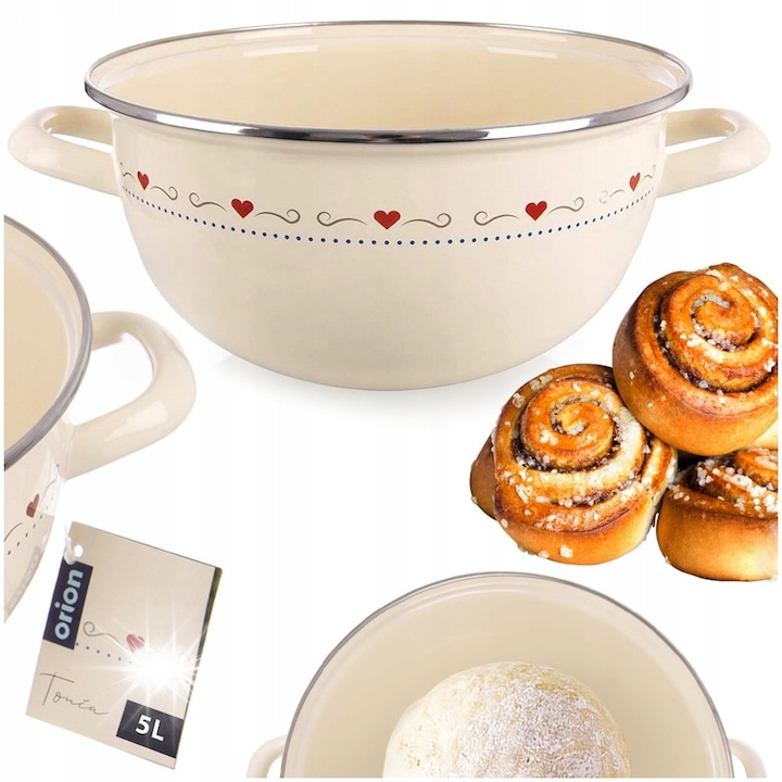 Bol emaliat cu manere, Orion, 33x26x14cm, crem, 5L