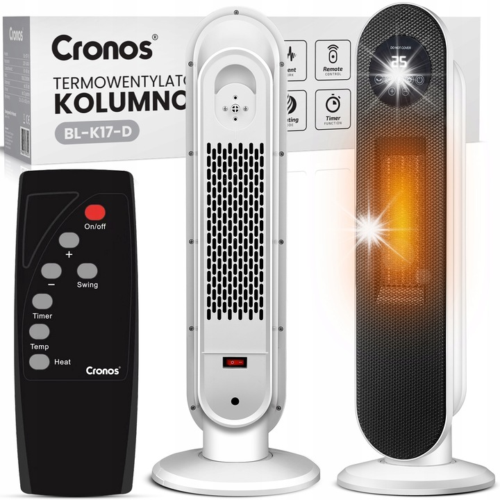 Cronos elektromos hősugárzó, kerámia hősugárzó, 2000W, 15-40°C, 23x23x63,5cm
