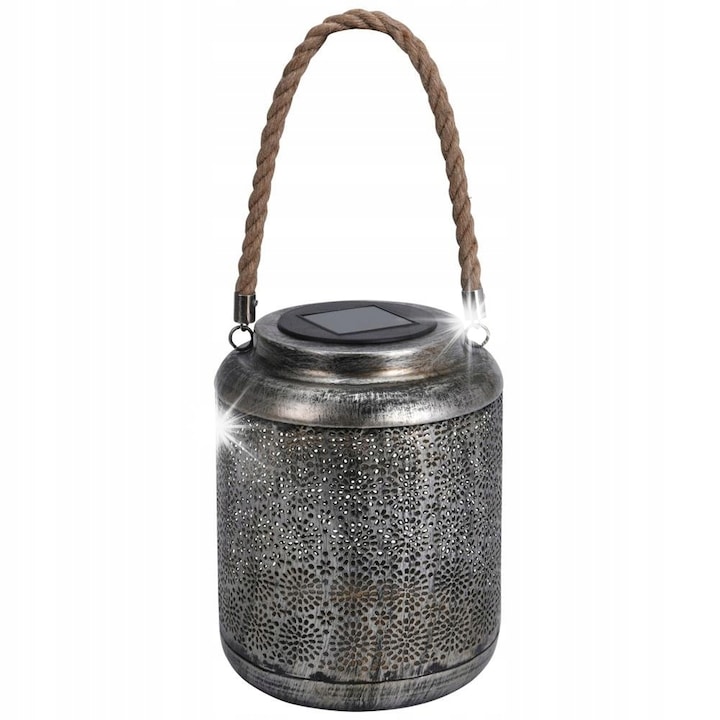 Lampion solar LED Home Styling Collection, metal, negru-auriu, 19,5x15cm, pentru gradina sau terasa