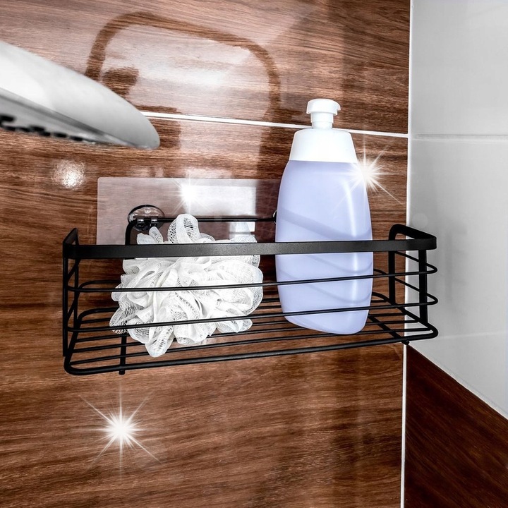 Polka metalica neagra pentru cosmetice, Vilde, 31x12x9,5cm, montaj fara gaurire