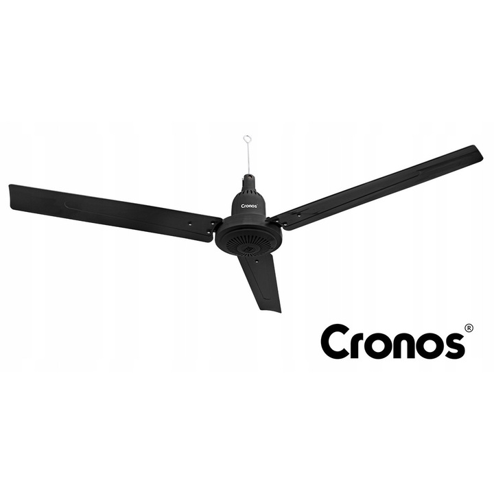 Ventilator de tavan Cronos 120cm, 3 palete, telecomanda, timer, negru