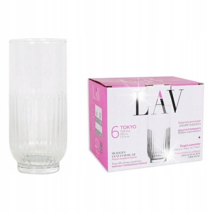 LAV 6 darabos pohárkészlet, 380 ml, átlátszó, díszített, 15x6,5 cm