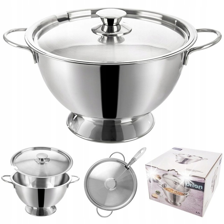 Oala de supa cu capac, Orion, inox, 4,5L, 33,5x26,5x18cm, argintiu