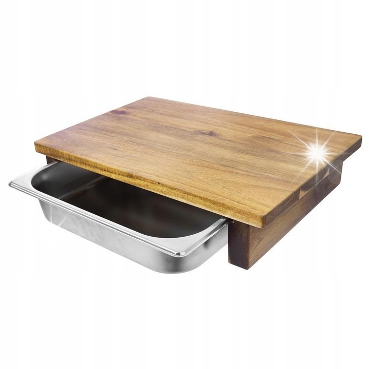 Orion konyhai vágódeszka, bambusz, acéltartállyal, 32,5x26,5x6cm, barna