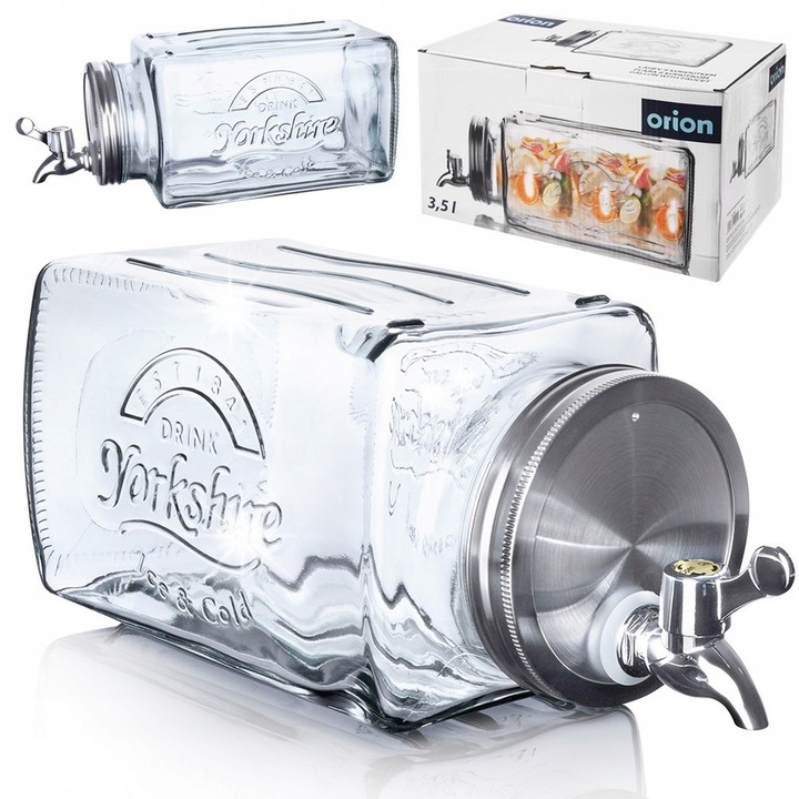 Dozator pentru bauturi cu robinet, Orion, 3,5L, sticla, transparent, 32x14x13,5cm