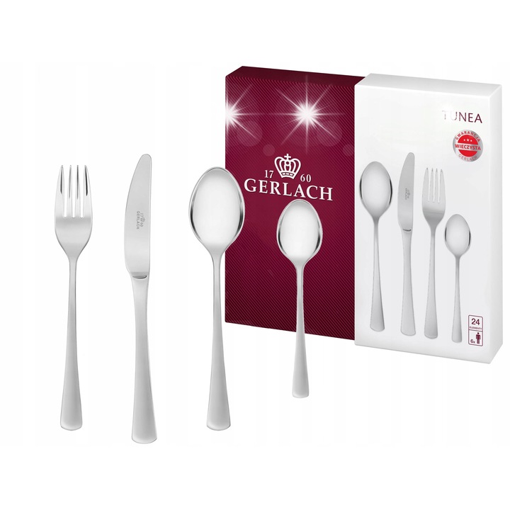Set de tacamuri 24 piese Gerlach Tunea, inox 18/10, 6 persoane, design modern, rezistent la coroziune