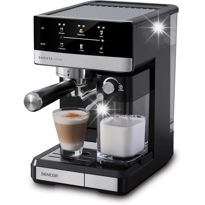 Espressor Sencor SES 4060BK, 1350W, 20 bar, sistem spumare automata, negru, 1.8l