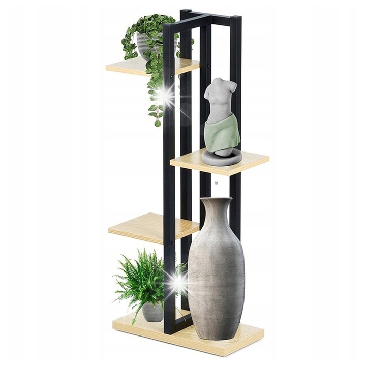 Kwietnik metalic Vilde, 4 niveluri, 43x23x93cm, negru, pentru plante si decoratiuni