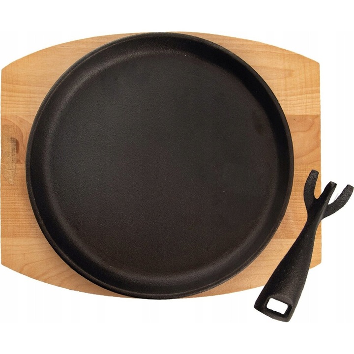 Tava din fonta cu suport din lemn, Orion, 27x23x15cm, negru/beige