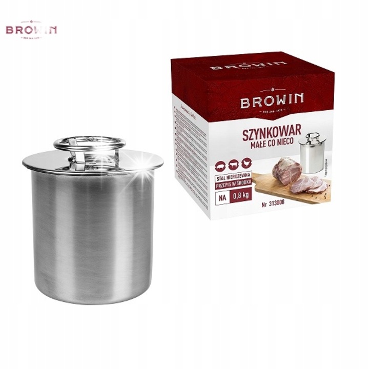 Ръчна месомелачка, Browin, уред за приготвяне на шунка 0,8кг, неръждаема стомана, размери 11,5x11,5x12,5см